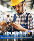 Man in plaid shirt and hard hat inspecting tool for Legit Premium Linear Actuator Motor Replacement For Your Daily Ride Recliner Couch.