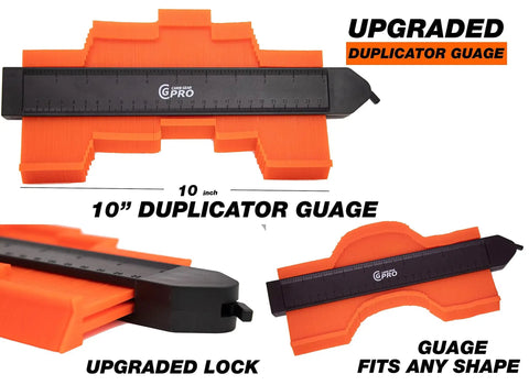 Upgraded 10 inch duplicator gauge with lock, used in Professional Laminate Flooring Tools Kit With Tapping Block Pull Bar Rubber Mallet Knee Pads 45 Piece Pull Bar And 40 Piece Spacers For Vinyl Plank LVP And Hardwood Laminate Floors