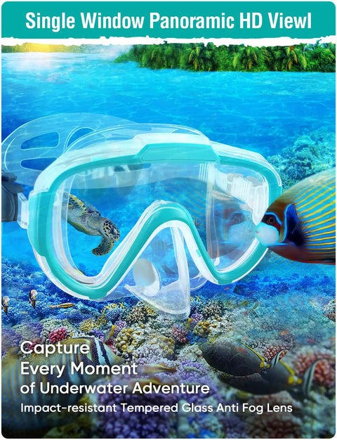 All In One Snorkel Set For Adults With Anti Fog Panoramic View Swim Mask And Dry Top Snorkel Kit Includes Carry Bag For Snorkeling