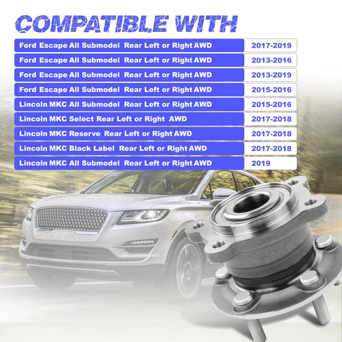 Rear Wheel Hub Bearing Assembly For 2013-2019 Escape And 2015-2019 MKC, Replacement Hub With Roller Bearings, HA590479 And 512500