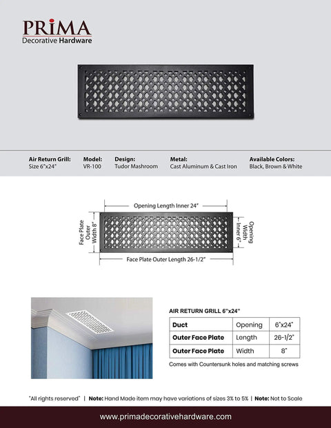 Heavy Duty Cast Aluminum Air Return Grill 6 By 24 Inch Black For Walls Ceilings And Floors DIY Friendly Floor Register Vent Cover