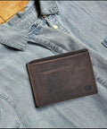 Real Leather Men's Bifold Wallet RFID Blocking Slim Minimalist Front Pocket Carry With ID Window Gift Box Included Crazy Horse Leather In Coffee