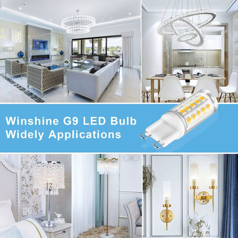 Living room and dining area with chandeliers, featuring 10 Pack G9 LED Bulbs With Bi Pin Base 6000K Daylight 4W Energy Saving Lamps