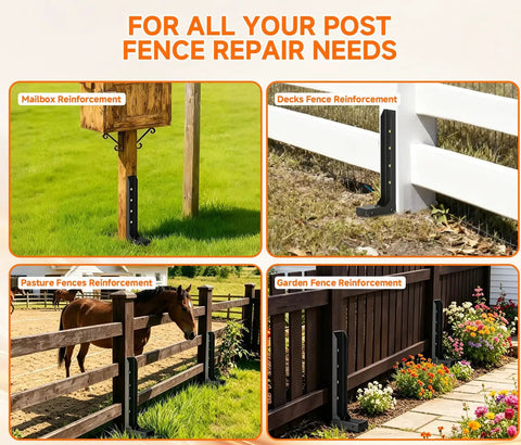 Heavy Duty Fence Post Repair Kit Quick Fix Leaning 4x4 6x6 Wood Posts 4 Pack diverse applications in yard use.