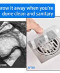Before and after comparison of Fifty Pack Disposable Drain Sticker Hair Catcher that hits different, showing hair removal success.