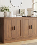 53 Inch Rustic Brown Buffet Cabinet With Storage, Industrial Kitchen Sideboard With Four Doors And Adjustable Shelves