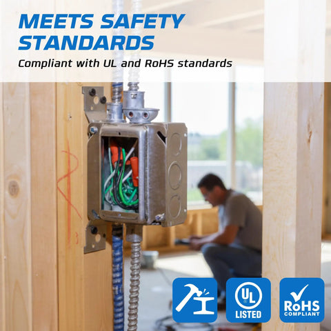 Beefy 4 Inch Square Welded Electrical Box With Flush Mount Brackets, 10-Pack, Deep 1-1/2 Inch, installed in wooden frame