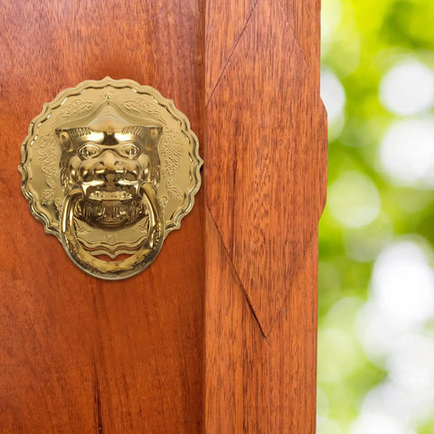 Lion Head Door Knocker And Front Door Pull Handle Brass Decorative Hardware Set Of 2 For Vintage Chinese Style Home Entry