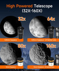 Moon phases with SV520 90mm Refractor Telescope Kit For Beginners With 800mm Focal Length AZ Mount Eyepieces and Barlow Lens