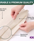 Hands holding Cotton Duck Canvas Drop Cloth 20x20 Ft Pro Grade Washable Reusable Floor Protector with reinforced stitching.