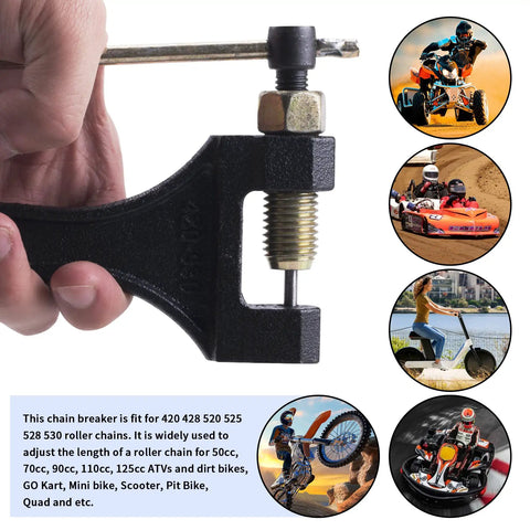 Pro Grade Heavy Duty Chain Breaker Tool For 420 428 520 525 528 530 Roller Chains Fit Motorcycle ATV Quad Go Kart Dirt Bike Scooter