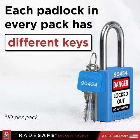 Blue Lockout Tagout Padlock Set With Seven Keyed Different Locks And Two Keys Per Lock, OSHA Compliant Safety Locks