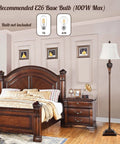Bedroom with vintage floor lamp with rotary on off switch for easy one hand use, white fabric shade, tall farmhouse style
