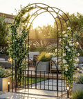 7ft Metal Garden Arbor With Gate Two In One Trellis For Climbing Plants Wide Sturdy Outdoor Arch Pathway Entrance Perfect For Weddings Halloween And Christmas Decor With Built In Latch To Keep Pets Safe