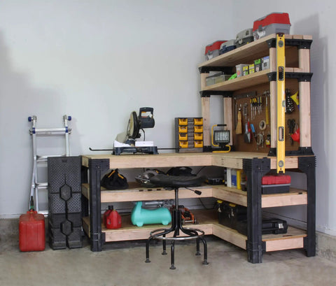 Heavy Duty Workbench Kit With ShelfLinks For Garage Shop Or Shed Organization Build A Custom Workspace With tools and shelves.