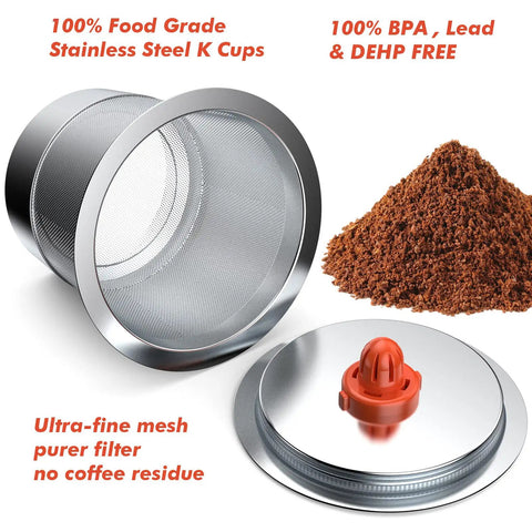 Two Pack Reusable K Cups For Keurig 1.0 And 2.0 Coffee Makers, Stainless Steel Refillable K Cups SUS 304 Non BPA, mesh filter