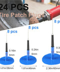 Combination Tire Repair Patch Plug Kit With Wrapped Stem Patches In Three Sizes for Radial and Bias Ply Tires shown in detail