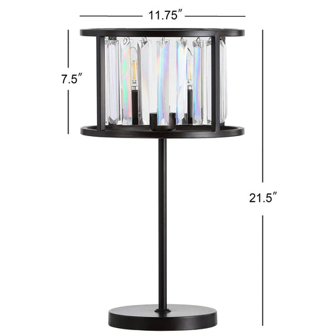 Oil Rubbed Bronze Two Light Metal And Crystal Table Lamp With Traditional Geometric Bedside Design For Living Room Or Bedroom, Linear Crystals, LED Bulbs Included, 21.5 Inch Tall