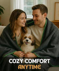 Couple with dog under Go-To Rugged Wool Camping Blanket 70 Percent Wool, Fire Retardant, Washable, Survival Ready For Emergency, Car, Home And Outdoor Use, Heavy Duty Military Style Throw In Grey 66x90