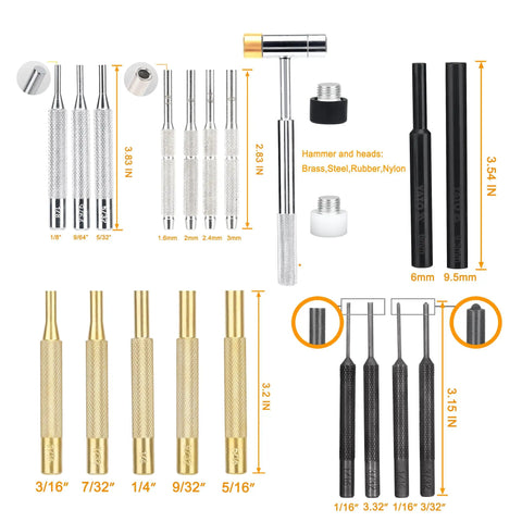 Dead Nuts Precise Torque Screwdriver Featuring Audible Click Factory Calibration 10 To 70 Inch Pounds Brass Steel Pin Punches And Sturdy Hammer Kit For Straight Up Gunsmith Setup set including brass steel pin punches and hammer.