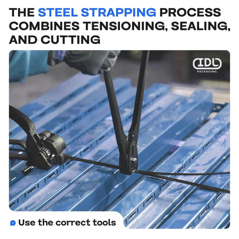 Heavy Duty Refill Pack For Round 3/4 Inch Steel Strapping Kit With 200 Feet Coil And 1700 Lbs Break Strength in use