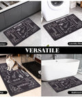 Washable Anti Fatigue Kitchen Mat 17 By 29 Inch Cushioned Foam Runner With Non Slip Ergonomic Comfort For Standing, shown in kitchen, laundry, pet, bathroom.