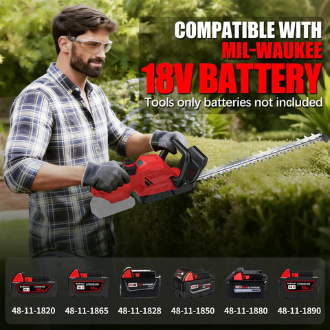 Person using Milwaukee 18V Cordless Hedge Trimmer Tool Only, 20 Inch Blade, 3000 RPM, 180 Degree Rotatable Head in garden