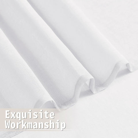 Airy Sheer Door Curtain Panel 25 By 72 Inches White Linen Look Voile with detailed fabric texture highlighting exquisite workmanship.