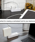 Three Outlet Power Strip With Braided Six Inch Extension Cord Grounded Flat Plug ETL Listed White for electronics