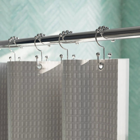 Chrome Shower Curtain Hooks Set Of 12 With Double Roller Glide For Smooth Quiet Operation on shower rod