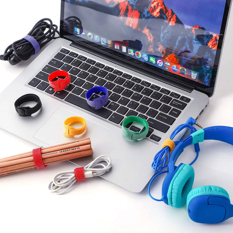 80 Pcs Reusable Cable Ties Set With 6 8 10 Inch Adjustable Wire Ties Hook And Loop Straps Cord Organizer Multicolor Pack In Five Colors displayed on laptop with cables