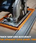 Close-up of NGX Saw Plate RT Circular Saw Guide for straight cuts on wood with quick lock tool-free mounting, works with NGX and WTX systems.