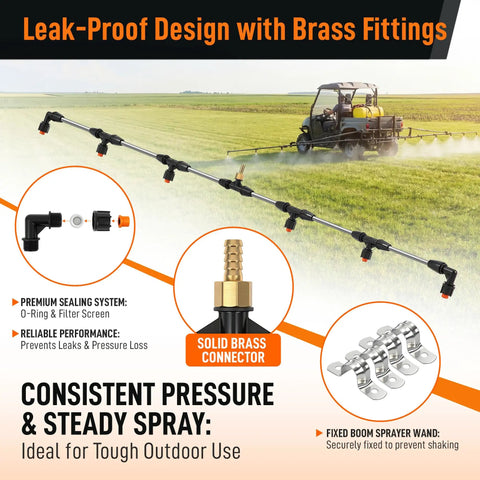 Boom Sprayer Wand Kit For ATVs And UTVs With Wide Coverage 6 Nozzle Sprayer Attachment Stainless Brass Fittings diagram