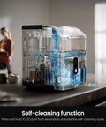 Rapid Chill Countertop Nugget Ice Maker Churns Out 35 Pounds Daily Stainless Steel Portable Unit with self-cleaning function showing water flow