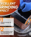 60 Grit Nonwoven Flap Wheel for Wood and Metal Polishing 120 Mm Diameter shown in action polishing metal surface