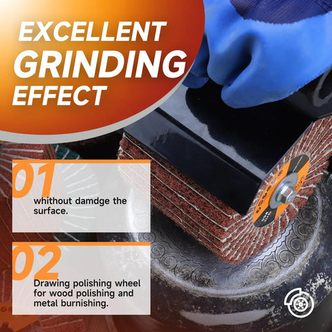 60 Grit Nonwoven Flap Wheel for Wood and Metal Polishing 120 Mm Diameter shown in action polishing metal surface