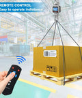 Beefy Heavy Duty Digital Crane Scale 5000kg 11000lb With Remote Control hanging a pallet box in an industrial setting