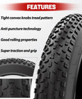 Fat Tire 20x4 Inch E Bike Mountain Tire For Electric MTB All Terrain Fat Bicycle Tire With Durable Rubber Superior Shock Absorption Heat Resistant Easy Rolling And Inflates Up To 20 PSI, knobby tread close-up