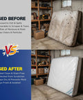 Comparative image of dirty unprotected mattress and clean covered mattress with Two Pack Mattress Bags For Moving And Storage Fits King Or Queen