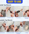 Step-by-step use of Adjustable Metric Tap And Die Set 21 Pc With 2 Tap Wrenches HSS Drill And Tap Kit for DIY repairs.