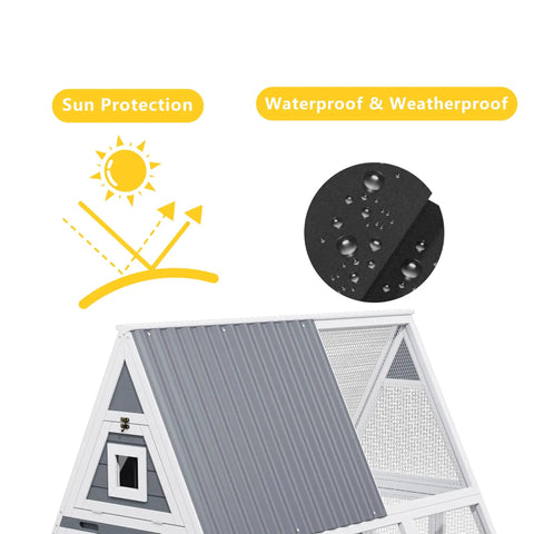 Large Triangle Chicken Coop With Run For 4-6 Chickens, featuring waterproof roof for sun and rain protection.