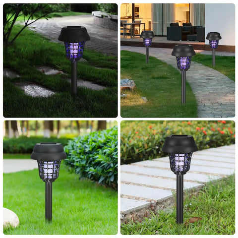 Sun Powered Outdoor Mosquito Zapper For Your Yard Garden And Patio No Outlet Needed Auto On Off With Purple Or White Light Waterproof Bug Trap Gnat Killer For Backyard And Pathway installed in garden and walkway