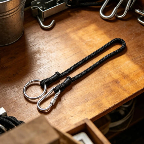 Ranch Tough Horse Stall Gate Latch With Twist Lock And Secure Barn Door Fastener designed for pasture gates, featuring black braided rope.