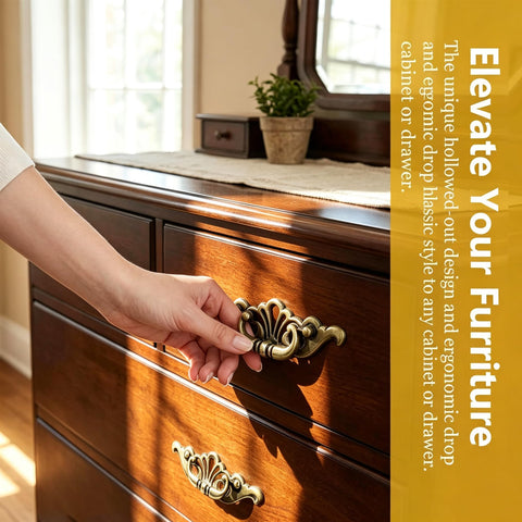 Hand pulling Antique Brass Bail Drawer Pulls Set, 6 Pack, Vintage Zinc Alloy Cabinet Handles With Screws, 6 Inch