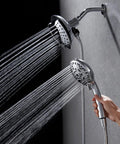 Two In One Shower Head With Rainfall And Handheld High Pressure 59 Inch Rotatable Stainless Steel Hose spraying water