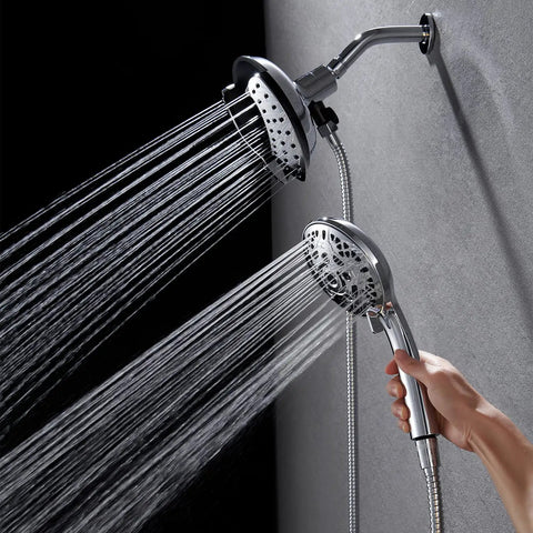 Two In One Shower Head With Rainfall And Handheld High Pressure 59 Inch Rotatable Stainless Steel Hose spraying water
