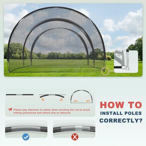 Backyard Baseball And Softball Batting Cage With Frame And Net, 22 By 13 By 9 Feet, Durable Fiberglass Poles installation guide