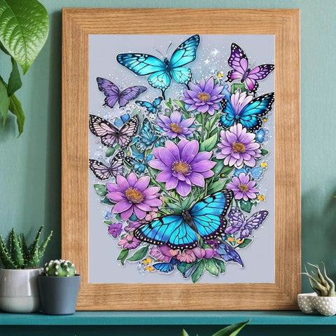 Framed Butterfly Diamond Art Painting Kit For Adults Full Drill 5D Round Diamonds Diy Craft Kit Beginner Friendly 12x16 Inch
