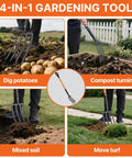 Heavy Duty 4-Tine Garden Fork With Fiberglass Handle for Digging and Aerating Soil Spading and Composting Root Harvesting Potatoes