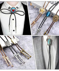 DIY Bolo Tie Making Kit With 3 Braided Leather Cords, 6 Alloy Cord Ends, 3 Iron Bolo Tie Slides, And 3 Classic Color Cords In Black, Gold, And Antique Copper For Crafting Custom Fits From Formal To Casual. Bolo tie set with braided cords and metal ends